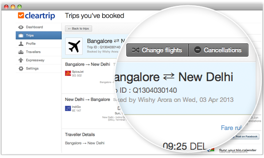 cleartrip change flights